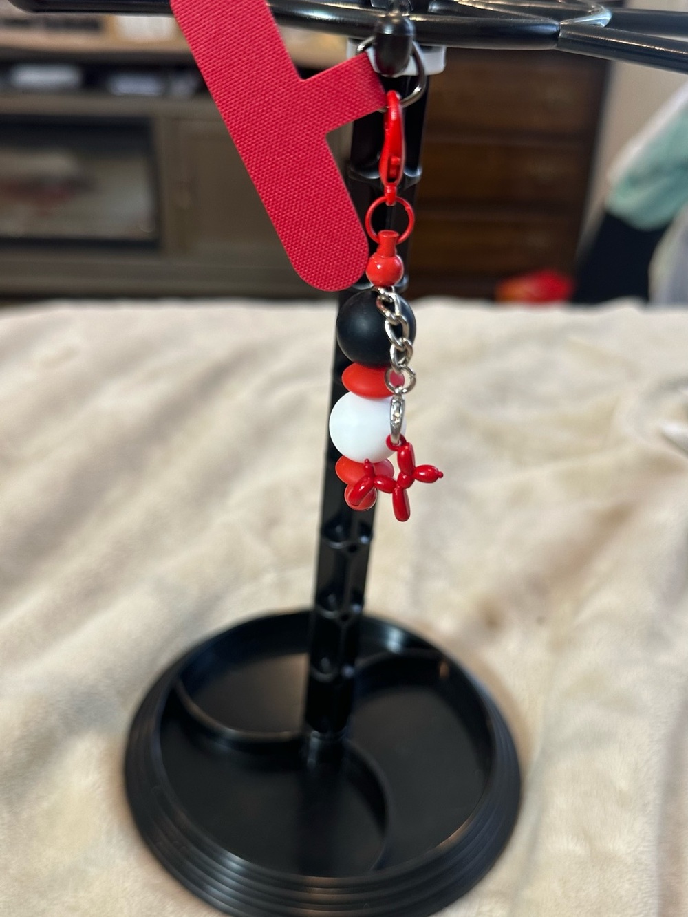 Red and White Beaded Balloon Dog Charm phone charm